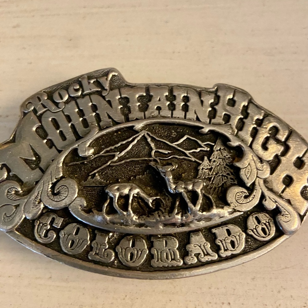 Cool Vintage 1975 “Rocky Mountain High Colorado” Belt Buckle -Deer & Mountains